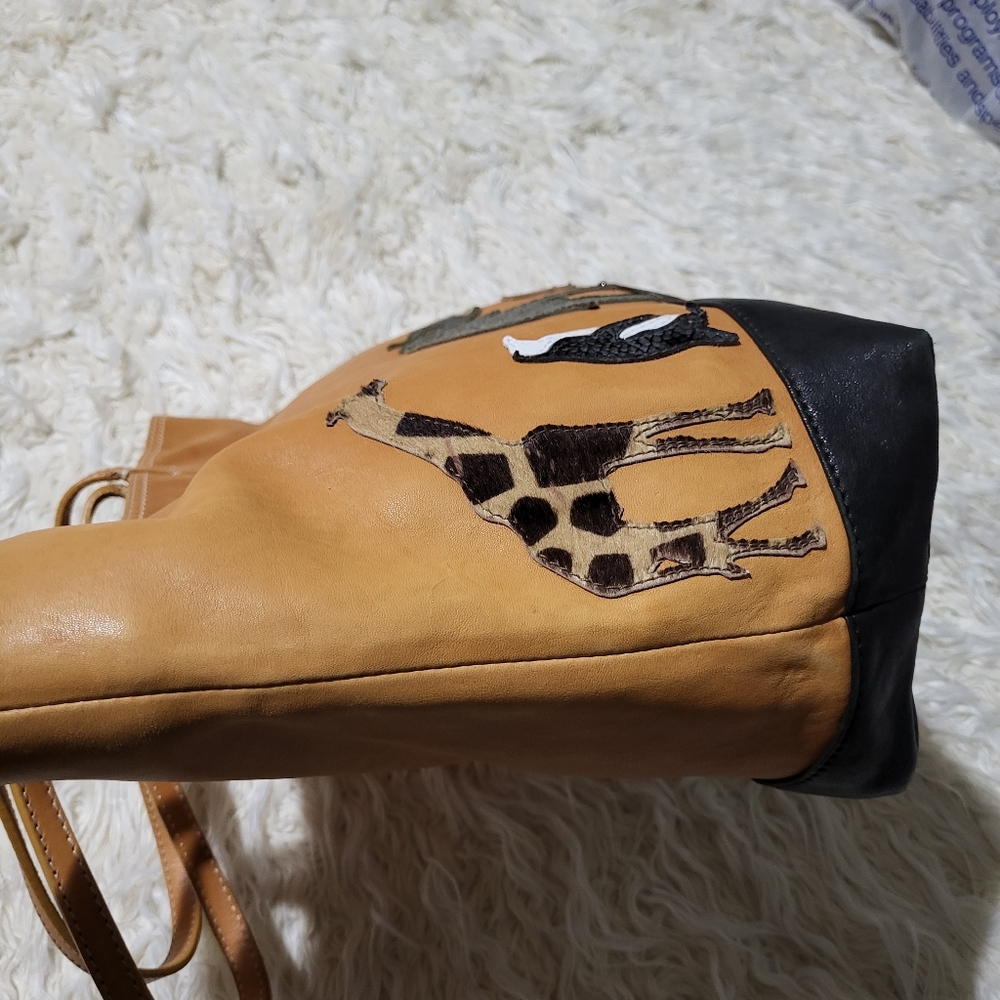 GILLI ViadellaSpigas Leather Tote Bag with Animal Print - Made in Italy - Picture 5 of 16